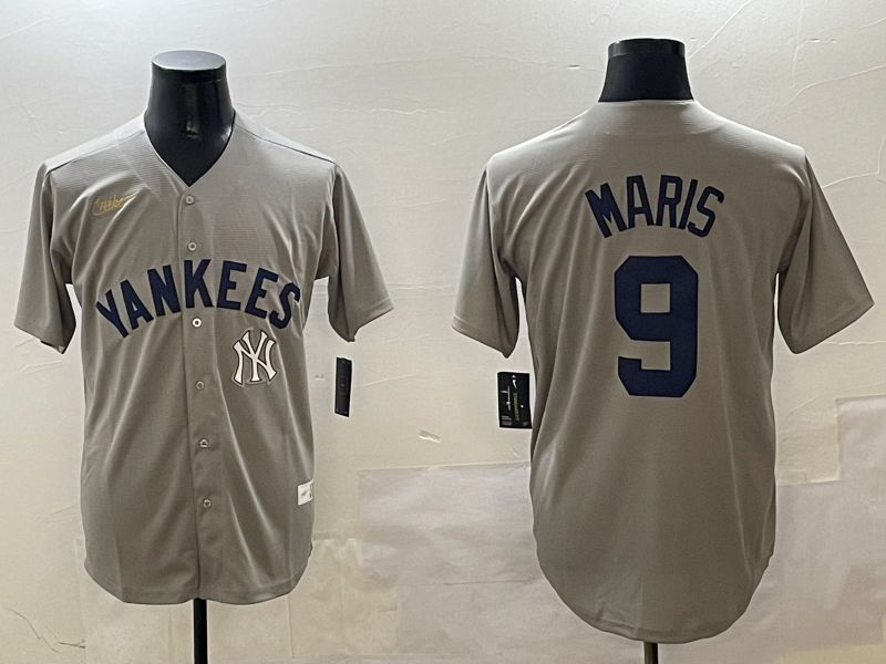 Men New York Yankees #9 Maris Grey Throwback Game 2025 Nike MLB Jersey style 1